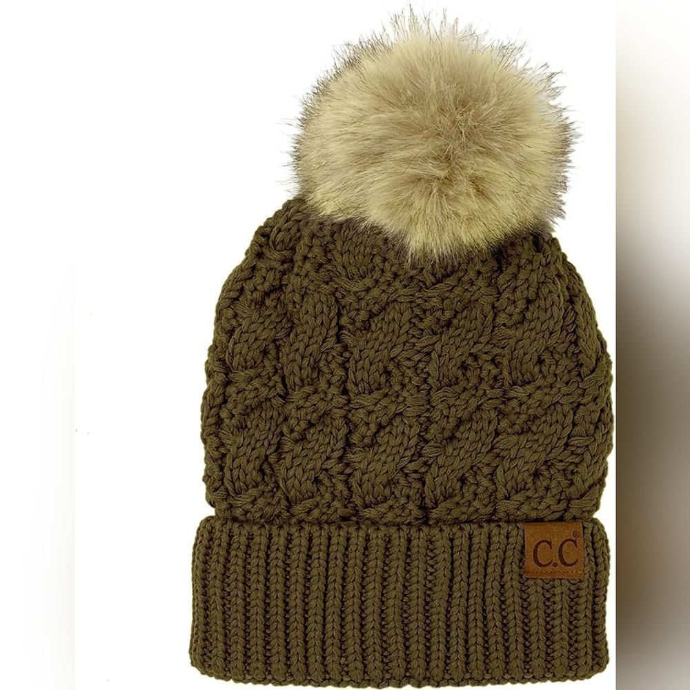 Trendy warm beanie knit hat with pom pom from C.C brand